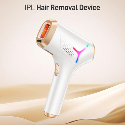 IPL hair removal device on a beige background with text 'IPL Hair Removal Device'.